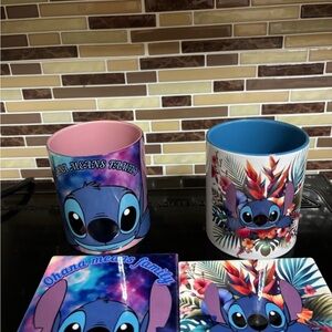Stitch Ceramic Mug Set - Blue & Pink Tropical Design